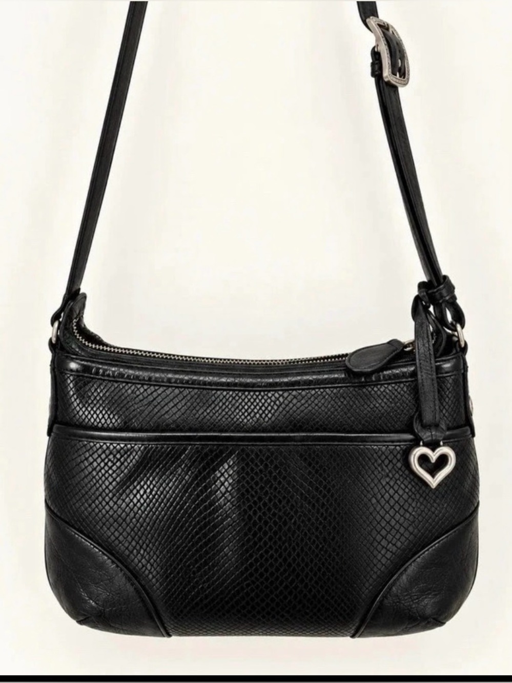 Brighton Black Embossed Leather Crossbody Bag